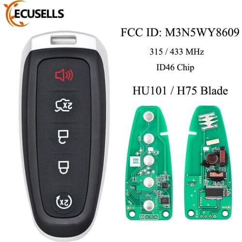 5 Buttons ASK315/433 MHz ID46 Chip Remote Start Smart Prox Key Fob Transmitter for Ford FCC: M3N5WY8609 H75 HU101 Small Key