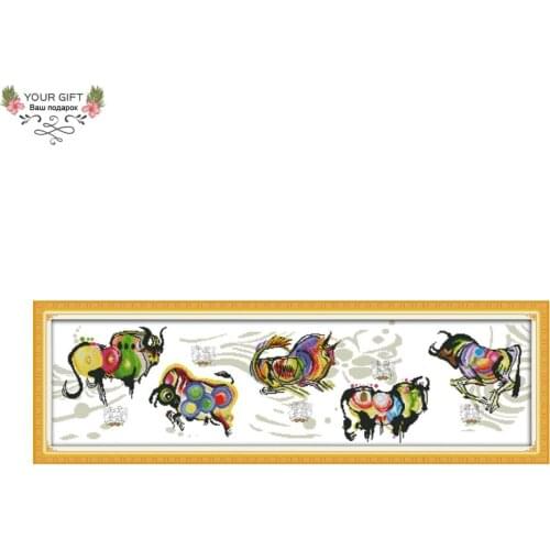 Joy Sunday Z333 Five Cattles Bring Blessing Chinese Home Decor Needlework Needlepoint Embroidery DIY Cross Stitch kits