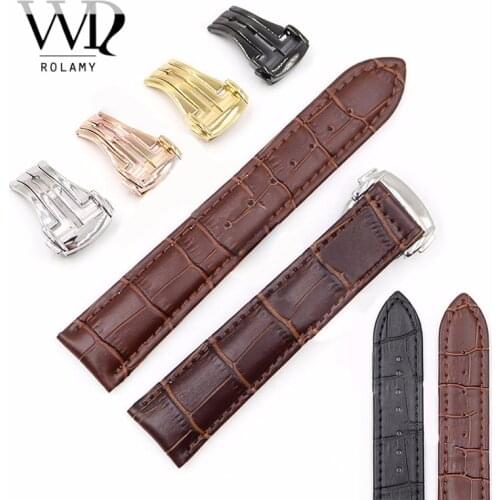 Rolamy 18 20 22mm Real Leather Black Brown Crocodile Grain Vintage Deployment Wrist Watch Band Strap For Omega seamaster