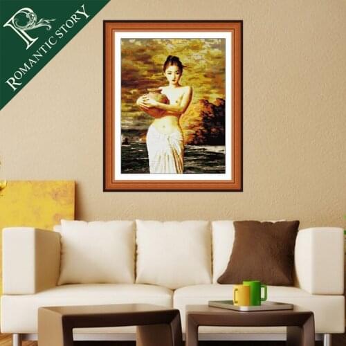Romantic Story Neoclassical Ceramic Beauty Woman Decorations Cross Stitch Needlework DIY Printing Cross Stitch Sets Embroidery