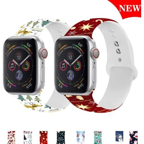 Christmas Silicone Strap For Apple Watch band 44mm 40mm 42mm 38mm Cartoon Rubber Bracelet For iwatch apple watch 6 5 4 3 2 1