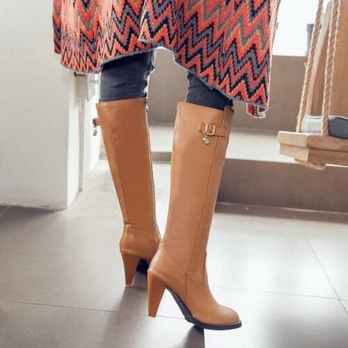 SAMSACQ New Fashion Women Knight Boots Square Low Heel High Quality Women Boots Pointed Toe Knee-high Western Boots