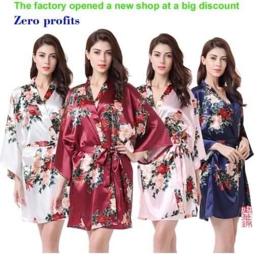 Wedding robe bridal robes Floral robe silk robe Bridesmaid Robe satin robe short Solid night sleeping robe A2110