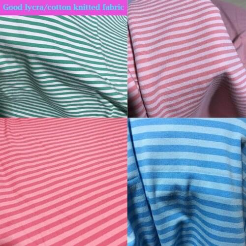 Good Cotton/Lycra knitted Fabric Stretch Green/blue/red Striped Printed Cotton Knitted Fabric DIY Sewing Baby Clothing T-shirt