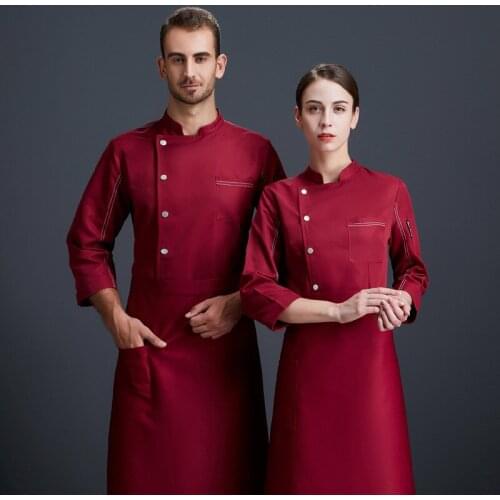 Chef Uniform Unisex Waiter Work Jacket Catering Service Long Sleeve Breathable Single-breasted Chef Overalls Stand Collar Tops