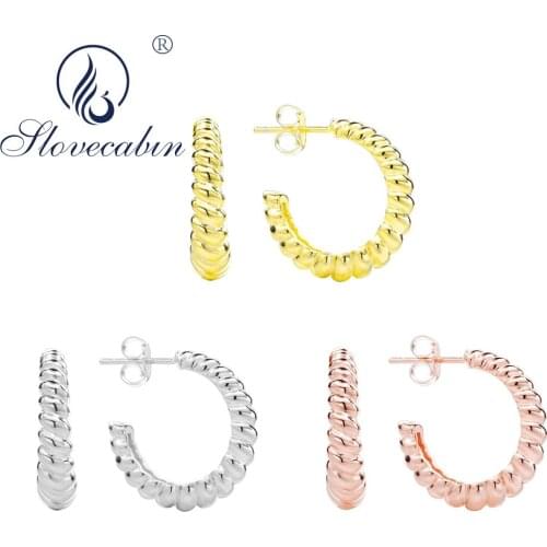 Slovecabin 925 Sterling Silver No Stone Circle Twist Drop Earrings For Women Wedding European Trendy Arete With Piercing Jewelry