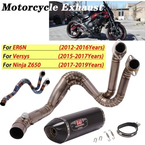 Motorcycle Exhaust Full Systerm Modified Muffler Pipe Escape Moto Mid Pipe For Kawasaki ER6N Versys 650 Z650 Ninja 650 2012-2019