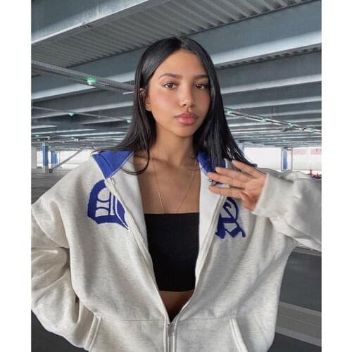 Streetwear Y2K Tops letter print Grunge Gothi Oversized Zip-Up Hoodie Streetwear Womens hip-hop Kawaii Female Sweatshirts