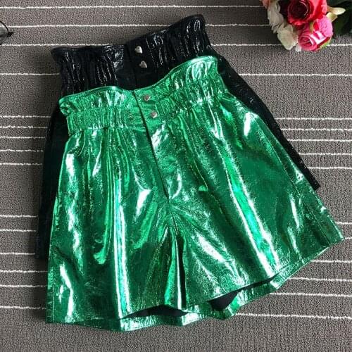 Spring autumn sheepskin leather Short pants Chic womens real leather high-waist wide-leg pants A596