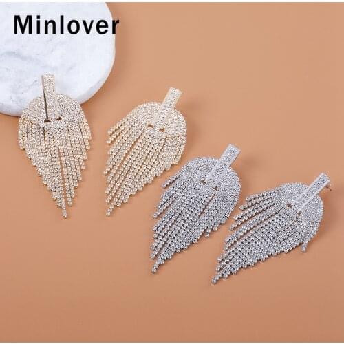 Minlover Statement Rhinestone Tassel Drop Earrings for Women Gold Color Charms Chain Dangle Earring Bride Jewelry H1692