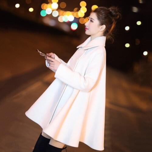 Red White Woolen Coat Women Fashion Cloak Style Long Parkas Overcoat Elegant Autumn Winter Wool Coat Women Manteau Femme C5821