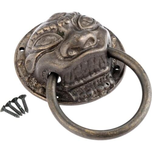 1 Pc 58*84mm Brass Vintage Furniture Lion Head Drop Ring Pulls Drawer Knob Cabinet Dresser Handle Chinese Hardware Door Knocker