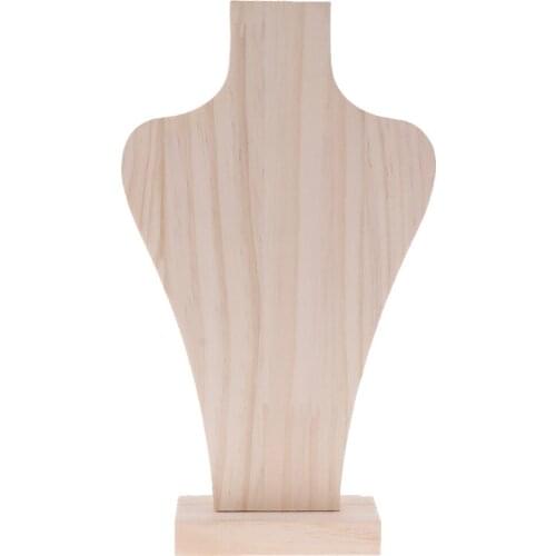 2 Pieces Unpainted Natural Wood Mannequin Bust Display Necklace Jewelry