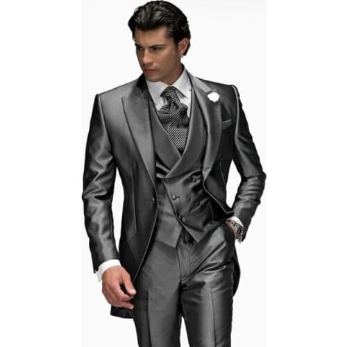 2021 New Grey Groom Wear Slim Fit High Quality Wedding Dress Business Suits Prom Party Suits Two Pieces Suit(Jacket+Vest+Pants)