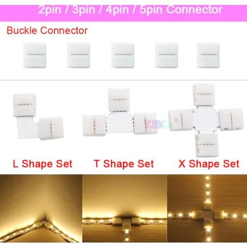 5 pcs/lot L T X Shape 2pin 3pin 4pin 5pin 8/10/12mm LED Connector For connecting corner right angle WS2812 RGB RGBW LED Strip
