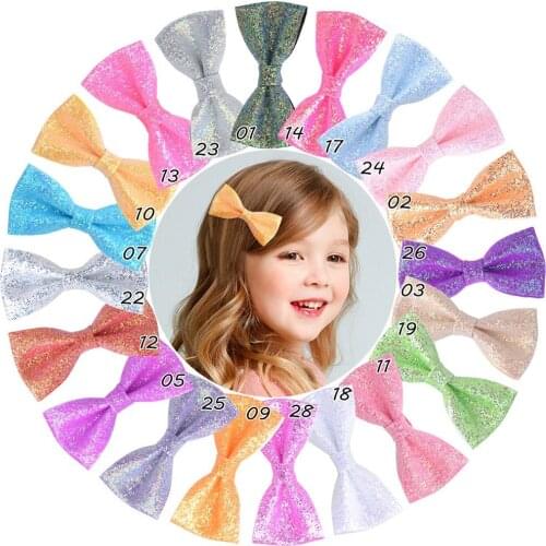 60pc/lot 2.7" Glitter Hair Bow,Leather Glitter bow Hairpins,Leather Hair Bow with clips for Kids Girls Headwear 20 Color Choose