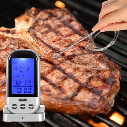 Wireless Digital Meat Thermometer - Remote BBQ Kitchen Cooking Thermometer for Oven Grill Smoker with Timer-Included Food Probe