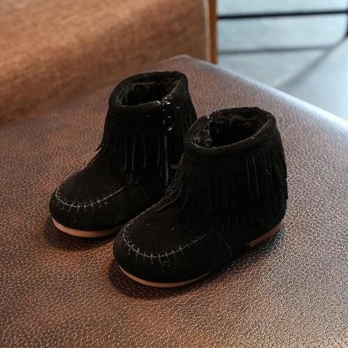 Girls autumn and winter boots 2019 new girls Quality tassel boots children Martin boots girls snow boots warm cotton shoes zip