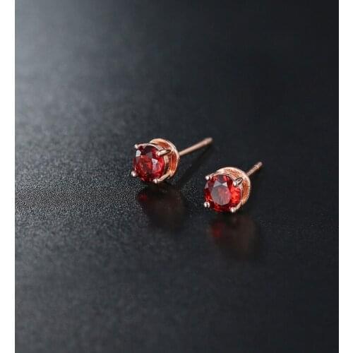 DAIMI 5mm Burgundy Garnet Stud Earrings Women Rose Gold Color 925 Sterling Silver Earrings For Women