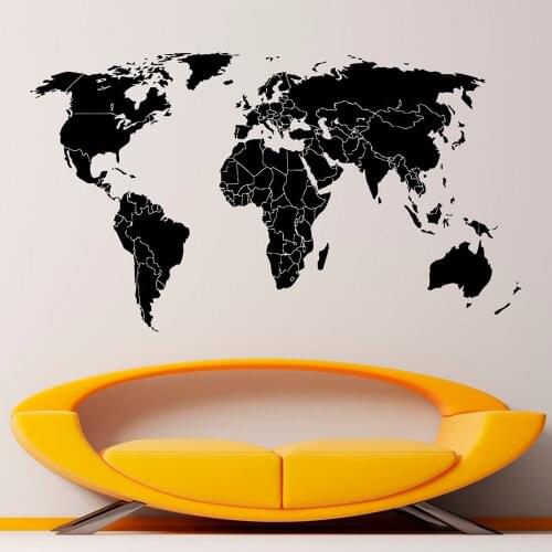 World Map Wall Decal World contour Map Vinyl Wall Sticker Home Art Design Murals Interior Living Room Decoration Poster Z907