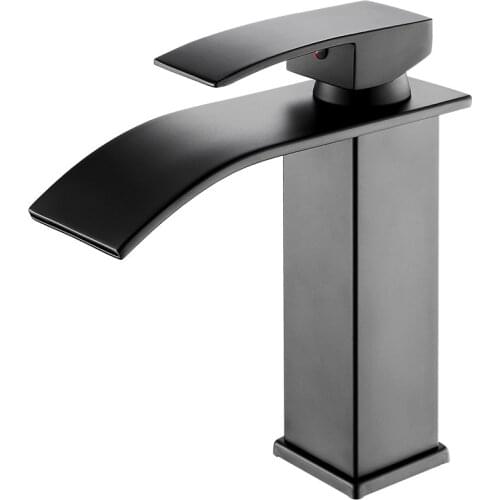 Square Chrome and Black Waterfall Basin Sink Faucet Bathroom Mixer Tap Wide Spout Vessel Sink Fauet Hot Cold Water Tap