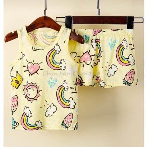 Summer Boys Girls Sleeveless Cotton Pajamas Sets Childrens Sleepwear Baby Homewear Teen Girls Pajama for 1-9Years Rainbow Pjs