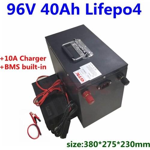 Powerful 96V 40Ah lifepo4 lithium battery pack 3.2V cells 26s BMS for motorcycle tricycle backup power supply UPS + 5Ah Charger