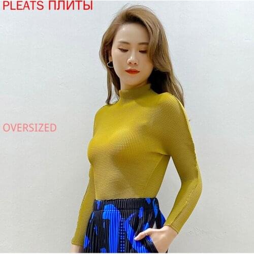 Miyake Pleated Half-high Neck tops Spring/summer 2021 New Slim Slimming Bottoming Shirt for Women