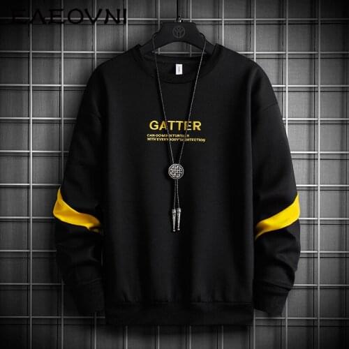 EAEOVNI Men Hoodies Casual 2021 Autumn Fleece Sweatshirt Male Hip Hop Harajuku Pullover Letter Printing Japanese Mens Streetwear