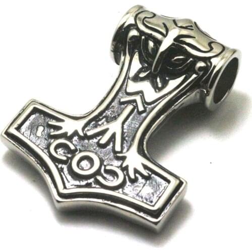Men Boy Cool 316L Stainless Steel Punk Gothic Big Thors Hammer Newest Two-sided Pendant