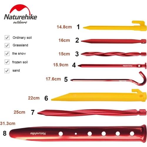 Naturehike Outdoor Aluminum Alloy Tent Nails Ultralight Stakes Peg Hook Nails Camping Equipment Accessories