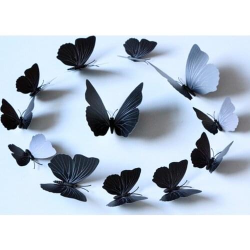 Butterfly Wall Decor Cute Wall Sticker Fabric Art 3D Home Decoration Black Emulation Butterfly Pin Fixing Home Decoration 12 pcs