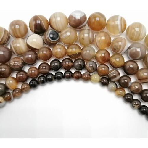 Natural Stone Brown Stripe Onyx Agates Round Loose Beads 6/8/10/12/14/16mm Pick Size