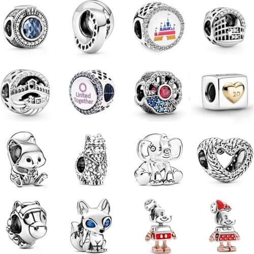 NEW 2021 100% 925 Sterling Silverw Blue Jewel Little Fox Charm Pendant Fit DIY Original Bracelet Fshion Jewelry Gift