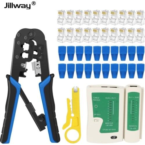 Jillway RJ45 CrimpTool Cat5 Cat6 Crimping Tool RJ-116P RJ-12 8P Crimp Cut and Strip Connectors Covers and Network Wire Stripper
