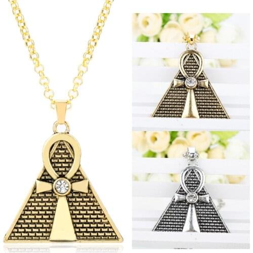 Egyptian pyramid Necklace Man Fashion jewelry Triangle Cross Pendant Necklace Religious Style Accessories collares Chain Choker