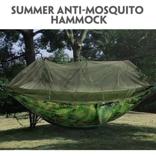 1-2 Person Portable Outdoor Camping Hammock with Mosquito Net High Strength Parachute Fabric Hanging Bed Hunting Sleeping Swing