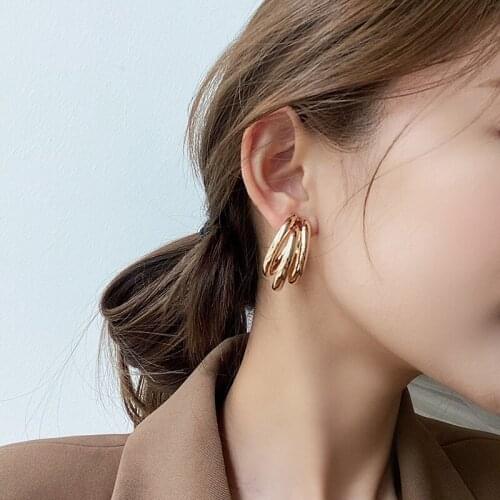 Silver Plated Three-layer C-shaped Stud Earrings Female Retro Personality Design Fashion Temperament Jewelry Lover Handmade