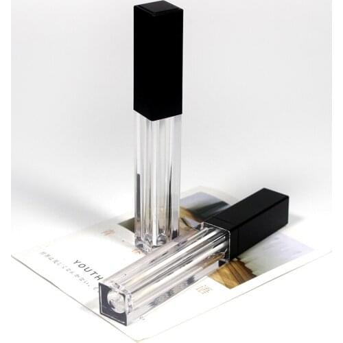 4ml Clear Square Lip Gloss Tube Cosmetic Black Cap Wand Lipgloss Packaging Container