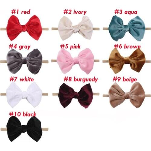 30pc/lot Bulk 4.5" Velvet Nylon Headbands Big Hair Bows Soft Solid Elastic DIY Girls Hair Accessories For Kids Party Headwear