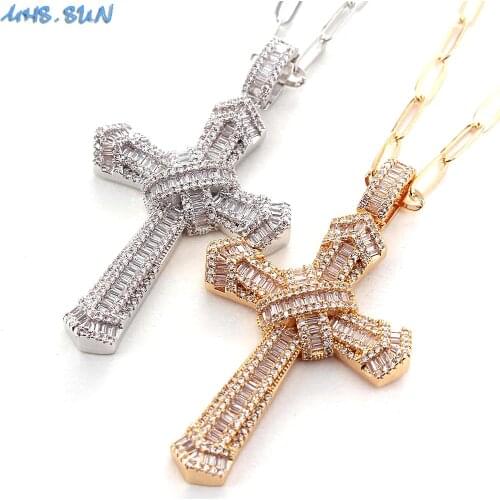 MHS.SUN Luxury Mosaic Zircon Cross Pendant Necklace Fashion Gold/Silver Color Chain Necklace Women Vintage Religious CZ Jewelry