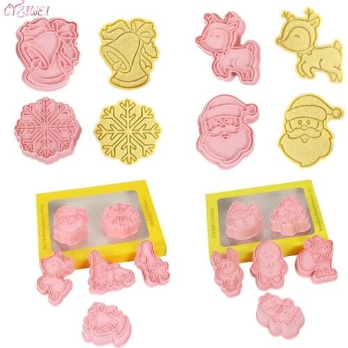 6pcs/set Christmas Biscuits Mold Xmas Tree Snowman Cookie Plunger Cutter Biscuit Molds Fondant Cake Baking Mould Decorating Tool