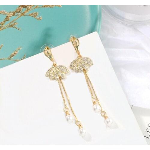S925 Needle 2021 Korean Fashion Ballet Girl Earrings Gem Long Tassel Pearl Pendant Stud Ear Jewelry Accessories