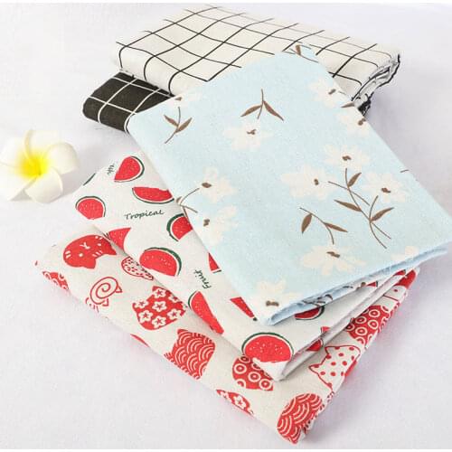 Printed Cotton Linen Fabric Plaid Cloth for Tablecloth Curtain DIY Sewing Patchwork Material By Meter