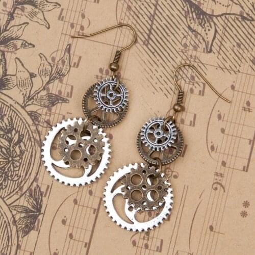 Women Earrings Steampunk Metal Double Gear Drop Pendant Women Hook Earrings Party Jewelry Gift Womans accesories