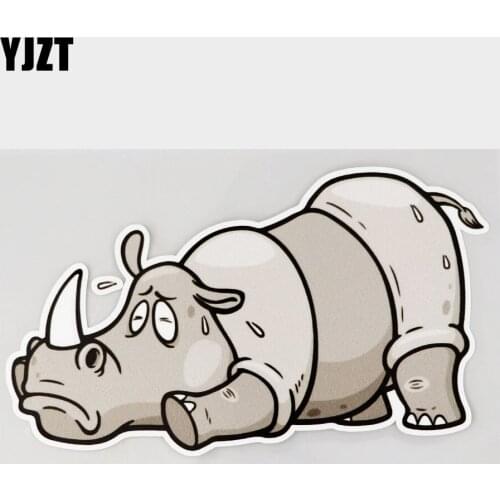 YJZT 16.1CM×8.9CM Cartoon Rhino In Hot Weather PVC Car Sticker Decal 11C-0174