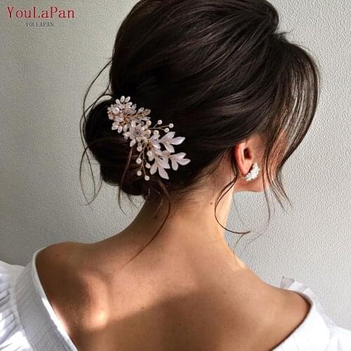 YouLaPan HP302 Rose Gold Hair Accessories Bridal Hair Comb Gold Bridal Comb Wedding Headpiece Alloy Flower Bridal Hair Clip