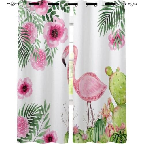 Summer Cactus Flower Flamingo Room Curtains Large Window Curtains Living Room Bedroom Kitchen Valance Curtains Party Decoration