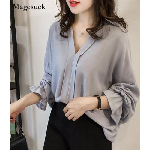 New Spring Thin Plus Size Chiffon Blouse Women 2021 Long Sleeve Solid Womens Shirt Tops Korean Botton Loose Casual Blouses 9359