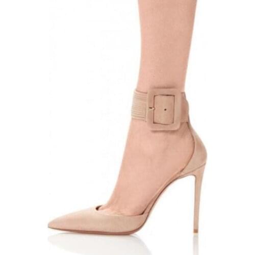 2021 Summer Shoes Woman Stiletto High Heels Buckle Red Beige Velvet Pointed Toe Hollow Sandals Large Size Womens Shoes Pumps